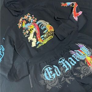Ed Hardy Phoenix Cropped Hoodie and Fleece Short Matching Set
